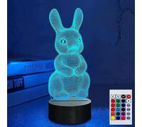 SUPERHONGJIHAO Luce notturna a forma di coniglio per bambini, 3D, con telecomando, 16 colori cangianti, regalo di compleanno per bambini