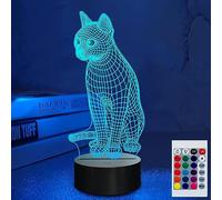 SUPERHONGJIHAO Luce notturna per bambini 3D Gattino Lampada LED con telecomando 16 colori regalo di compleanno per bambini