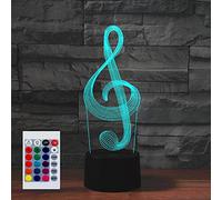 Superhongjihao - Luce notturna per bambini, lampada LED 3D con note musicali e telecomando, 16 colori intercambiabili, regalo di compleanno per bambini