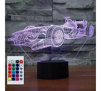 SUPERHONGJIHAO Luce notturna per bambini, lampada LED 3D di auto da corsa con telecomando, 16 colori intercambiabili, regalo di compleanno per bambini