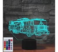 SUPERHONGJIHAO Luce notturna per i bambini 3D camion dei vigili del fuoco ha condotto la lampada con telecomando 16 colore che cambia regalo di compleanno di Natale per il bambino