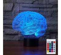 SUPERHONGJIHAO Luce notturna per i bambini 3D cervello ha condotto la lampada con telecomando 16 colore che cambia regalo di compleanno di Natale per il bambino