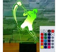 SUPERHONGJIHAO Luce notturna per i bambini 3D che giocano Lacrosse ha condotto la lampada con telecomando 16 colore che cambia regalo di compleanno di Natale per il bambino