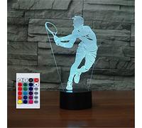 SUPERHONGJIHAO Luce notturna per i bambini 3D Giocatori di tennis ha condotto la lampada con telecomando 16 colore che cambia regalo di compleanno di Natale per il bambino