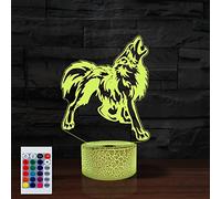 SUPERHONGJIHAO Luce notturna per i bambini 3D Lupo Led Lampada con Telecomando 16 Cambiare Colore Regalo di Compleanno di Natale per il bambino
