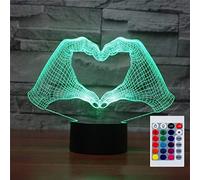 SUPERHONGJIHAO Luce notturna per i bambini 3D mano cuore gesto lampada a led con telecomando 16 colore che cambia regalo di compleanno di Natale per il bambino