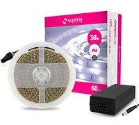 Superia KIT Striscia LED 5 Metri e alimentatore SMD2835 24V/38W Flessibile Protezione IP65 per uso Interno Colorazione Luce Fredda Alta Luminosità da 300 diodi led 60 led/Metro KACSTR40SF 1 Pezzo