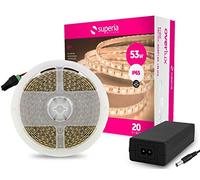 Superia KIT Striscia LED 5 Metri e alimentatore SMD2835 24V/53W Flessibile Protezione IP65 per uso Interno Colorazione Luce Calda Alta Luminosità da 600 diodi led 120 led/Metro KACSTR60SC 1 Pezzo