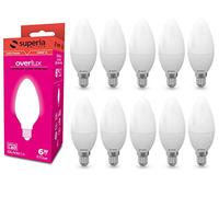 Superia Lampadina LED E14 Oliva, 6W (Equivalenti 40W), Luce Calda 3000K, Luminosa 470 lumen, copertura opale C37, Attacco Piccolo, Risparmio Energetico, Nessuno Sfarfallio, OE14C Pacco da 10