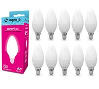 Superia Lampadina LED E14 Oliva, 6W (Equivalenti 40W), Luce Fredda 6000K, Luminosa 525 lumen, copertura opale C37, Attacco Piccolo, Risparmio Energetico, Nessuno Sfarfallio, OE14F Pacco da 10