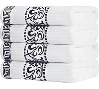 SUPERIOR Athens - Set di asciugamani da bagno in cotone, motivo floreale e geometrico, 4 pezzi, 76,2 x 132,1 cm, colore: Nero