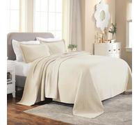 Superior Basket Weave Bedspread Copriletto con federe, Cotone, Avorio, King, 3 unità