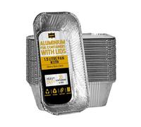 Superior Contenitori in alluminio con coperchio, 1,5 litri, robusti, profondi, con coperchio, ideali per cuocere, arrostire, grigliare, preparare i pasti, confezione da 20 vassoi con coperchio