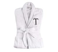 Superior Cotton Unisex Bathrobe, Soft And Absorbent Robe For Men And Women, Bathroom Accessories, White Embroidered Highly Absorbent Fluffy Bathrobe, X-Large, T