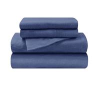 Superior Flannel-Sh Completo Lenzuola Flanella Cotone Matrimoniale Tinta Unita Blu Navy, Due piazze, 33x17.8x25.4 cm