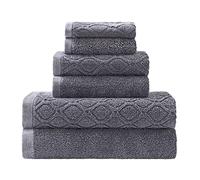 Superior HERNG Asciugamani 2 Viso, 2 Mani, 2 Teli, Ideali per Bagno, Cucina o Spiaggia, Asciugatura Rapida, Jacquard e Tinta Unita, Peso Medio, Cotone, Blu Navy, 6 Piece Towel Set