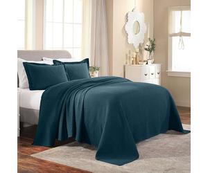 Superior Medallion Bedspread with Pillow Shams Copriletto, Cotone, Blu (Deep Sea), King