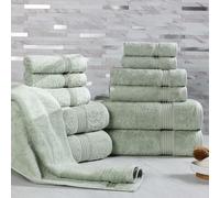 Superior, Set di 12 asciugamani in cotone egiziano, assortiti, per casa, bagno degli ospiti, con 4 asciugamani per mani, 4 per viso, 4 teli doccia, asciugatura rapida, assorbenti, verde salvia