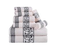 Superior Set di 8 asciugamani in cotone, altamente assorbenti, decorativi, in stile bohémien, greco, bordo in jacquard, asciugamani per il viso 33 x 33 cm, asciugamani per le mani 40,6 x 76,2 cm,