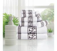 Superior Set di 8 asciugamani in cotone, altamente assorbenti, decorativi, in stile bohémien, greco, bordo in jacquard, asciugamani per il viso 33 x 33 cm, asciugamani per le mani 40,6 x 76,2 cm,