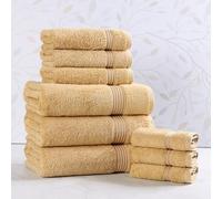 Superior, Set di 9 asciugamani in cotone egiziano, assortiti, per casa, bagno degli ospiti, con 3 asciugamani per mani, 3 asciugamani per viso, 3 teli doccia, asciugatura rapida, assorbenti, oro