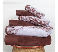 Superior Set di asciugamani in cotone, assorbenti, ad asciugatura rapida, 6 pezzi, decorazione per il bagno, motivo marmo, tinta unita, include 2 asciugamani da bagno, 2 asciugamani per il viso e 2