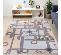Superior Tappeto antiscivolo per interni per bambini, per bambini e neonati, lavabile, per sala giochi, camera dei bambini, asilo nido o strade interattive, strade, edifici, alberi, 17,8 x 23 cm, blu