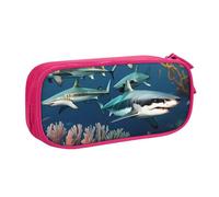 Superiore Astuccio Portamatite Sharks Under The Sea Print Borsa Matite Scomparti Portapenne Per Ragazzi, Ragazze, Studente, 20X9X4Cm
