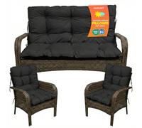 SuperKissen24. Cuscino Lungo per Panchina da Giardino 100x50 cm con Schienale 100x60 cm per Panca da Esterno ed Interno e Due Cuscini per Sdraio 48x96 cm - Nero