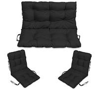 SuperKissen24. Cuscino Lungo per Panchina da Giardino 100x50 cm con Schienale 100x60 cm per Panca da Esterno ed Interno e Due Cuscini per Sdraio 96x48 cm - Nero