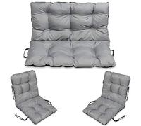 SuperKissen24. Cuscino Lungo per Panchina da Giardino 100x50 cm con Schienale 100x60 cm per Panca da Esterno ed Interno e Due Cuscini per Sdraio 96x48 cm - Grigio