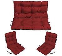 SuperKissen24. Cuscino Lungo per Panchina da Giardino 100x50 cm con Schienale 100x60 cm per Panca da Esterno ed Interno e Due Cuscini per Sdraio 48x96 cm - Borgogna