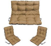 SuperKissen24. Cuscino Lungo per Panchina da Giardino 100x50 cm con Schienale 100x60 cm per Panca da Esterno ed Interno e Due Cuscini per Sdraio 96x48 cm - Beige