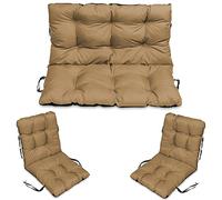 SuperKissen24. Cuscino Lungo per Panchina da Giardino 120x50 cm con Schienale 120x60 cm per Panca da Esterno ed Interno e Due Cuscini per Sdraio 48x96 cm - Beige