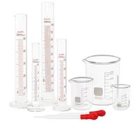 SUPERLELE - Set cilindri graduati in vetro, 10/25/50/100 ml, set di bicchieri in vetro spesso, 50/100/250 ml, con 2 contagocce