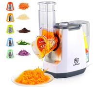 SUPERLEX Affettaverdure elettrico 5-in-1, mandolina con 5 lame tamburo intercambiabili, grattugia per formaggio per frutta, verdura, carote, noci, grattugia da cucina