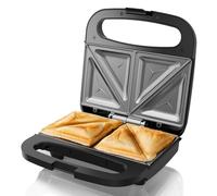 SUPERLEX Sandwich maker da 750 W con piastre antiaderenti e manico refrigerante - Tostapane elettrico per panini, toast e cialde (2 fette, compatto, nero opaco)