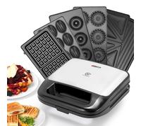 SUPERLEX Set per panini multifunzione 6 in 1, per tostapane a contatto, piastra per waffle, 2 fette con rivestimento antiaderente, cottura su entrambi i lati a temperatura costante, senza BPA