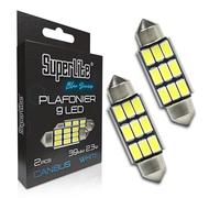 Superlite Set di 2 lampadine da soffitto a 9 Leds, 39 mm 2,3W della gamma Blue Series. Tecnologia CanBus a luce bianca. Ideale per auto e camion.