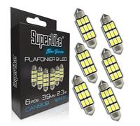 Superlite Set di 6 lampadine da soffitto a 9 Leds, 39 mm 2,3W della gamma Blue Series. Tecnologia CanBus a luce bianca. Ideale per auto e camion.