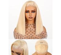 SUPERLOOK Parrucche per capelli umani biondi Bob 13x4 613 parrucca trasparente Bob frontale in pizzo HD dritto parrucca Bob con striscia media pre-trattata densità 210% con capelli del bambino 30,5 cm