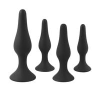 SuperLove Anal Trainer Kit Silicone Butt Plugs Black 4 Pack