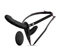 SuperLove Double Vibrating Dildo Strap-on with Remote Black