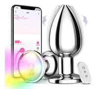 SuperLove Powerful Glowing Vibrating Metal Butt Plug with Remote & App Medium