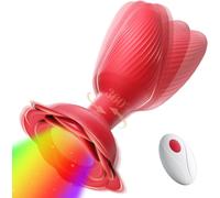 SuperLove Rose Glowing 360 Rotating & Vibrating Anal Plug with Remote Red