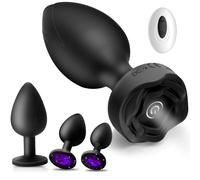 SuperLove Vibrating Rose & Jewels Anal Plug Set Black 4 pack