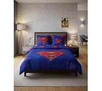Aymax Parure da letto matrimoniale Superman, 2 persone, copripiumino reversibile 240 x 220 cm + 2 federe 65 x 65 cm, blu, policotone