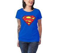 Superman Officially Licensed Merchandise Shield Girly T-Shirt (Blue), Large