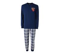 Superman Pigiama lungo da uomo in cotone con pantaloni a quadri - blu