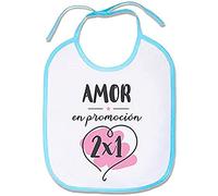 Supermolon 00563 - "Love en 2 x 1" Bavaglino per bebè, con lacci, blu celeste, unisex